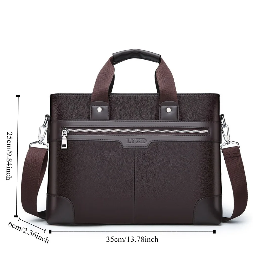 Large Capacity PU Leather Briefcase Paper Organizer Zipper Closure Business Documents Bag Oxford Cloth Multifunctional