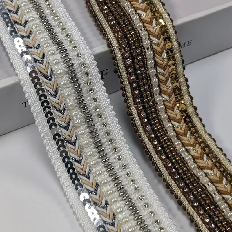 2 Yards Jacquard Ribbon Bead Trim Ethnic Style Embroidery Polyester Ribbons