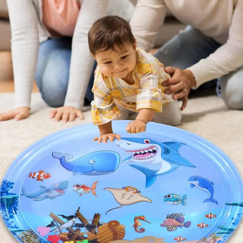 Estera de juego de agua para bebés, estera grande de barriga de agua para bebés, estera de juego de agua portátil de estimulación Visual inflable para promover