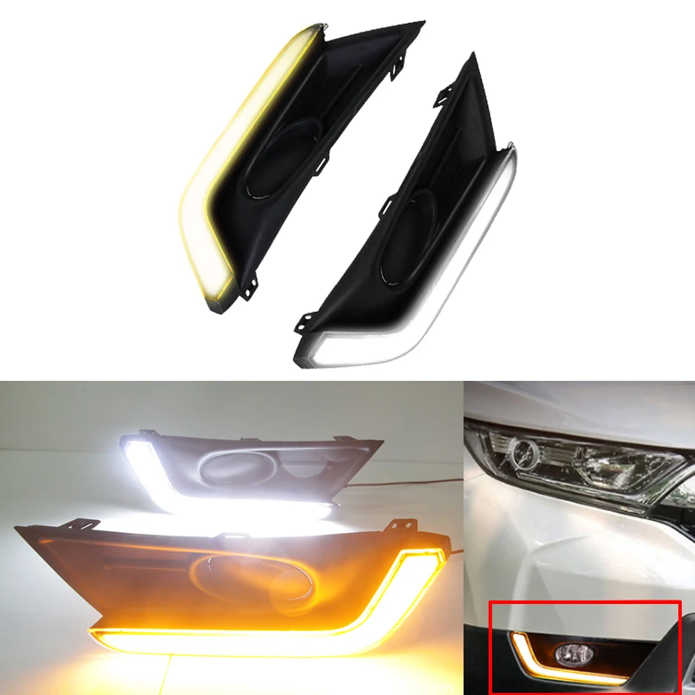 

2Pcs For Honda CR-V CRV 2017 2018 2019 Turn Signal Waterproof Car DRL 12V LED Daytime Running Light Fog lamp