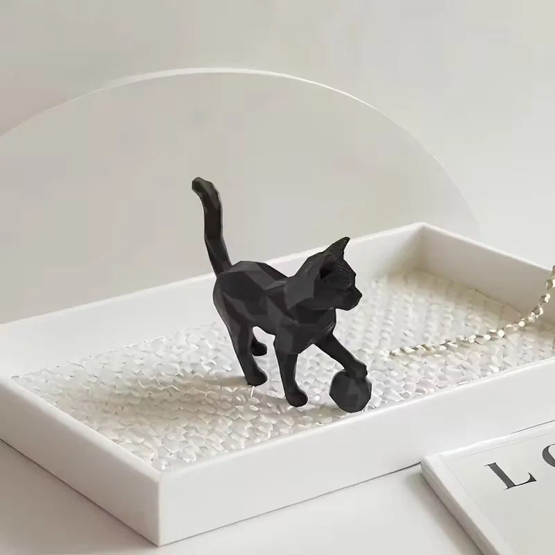 Cute little cat geometric paper model 3D home animal cat figurine statue playing with balls, Lazy cat School handicraft