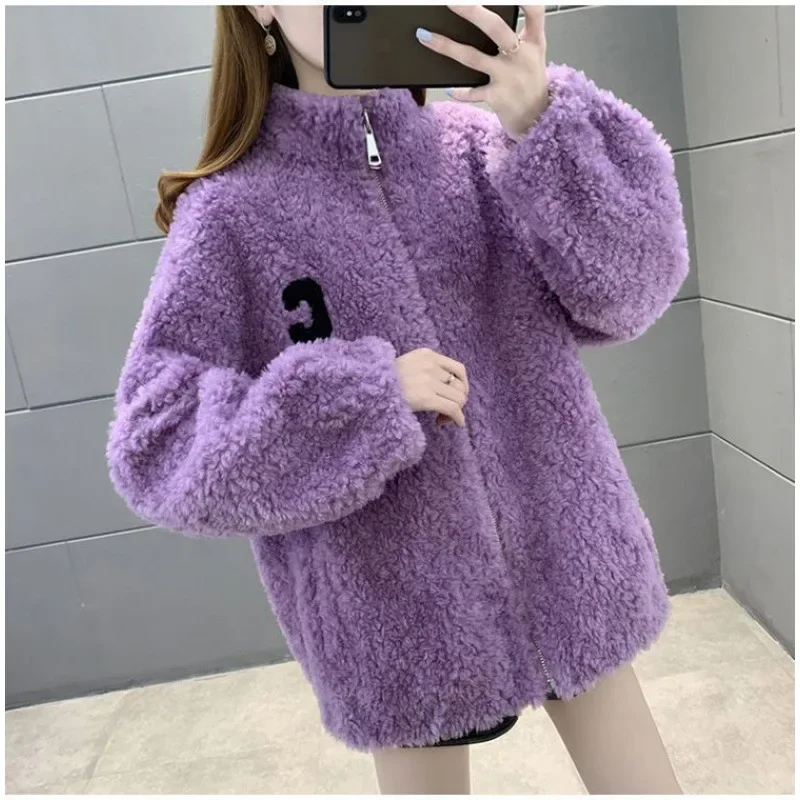 Thickened Double-sided Fleece Winter Jacket Women's Trendy INS Zipper Pullover Hoodie Sweatshirt Warm Stand-up Collar Coat