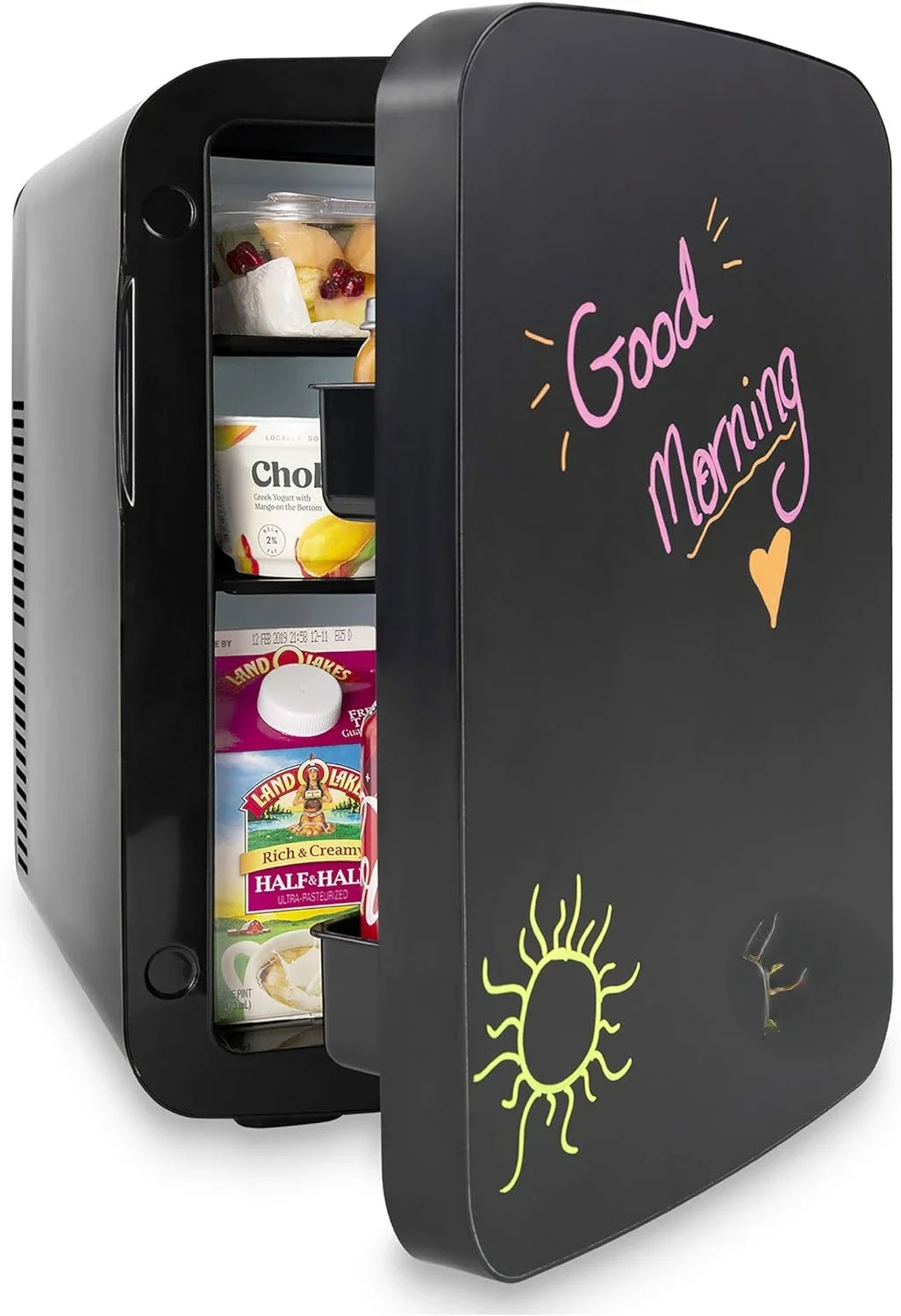 Portable and Stylish 15L Mini Fridge with Blackboard - Ideal Small Refrigerator for Travel, Car, and Office Use - V15LE2BK