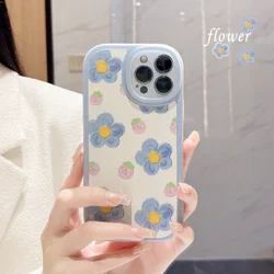 Art wavy blue flower Strawberry cute silicone soft Case For Iphone 15 14 13 12 11 Pro Max For iphone xs max Case