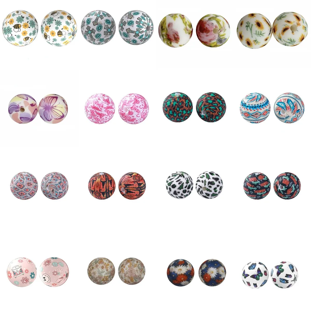 10/20Pcs New Printed Silicone Beads 15MM Round Food Grade Silicone Beads For Jewelry Making DIY Bracelet Keychain Accessories