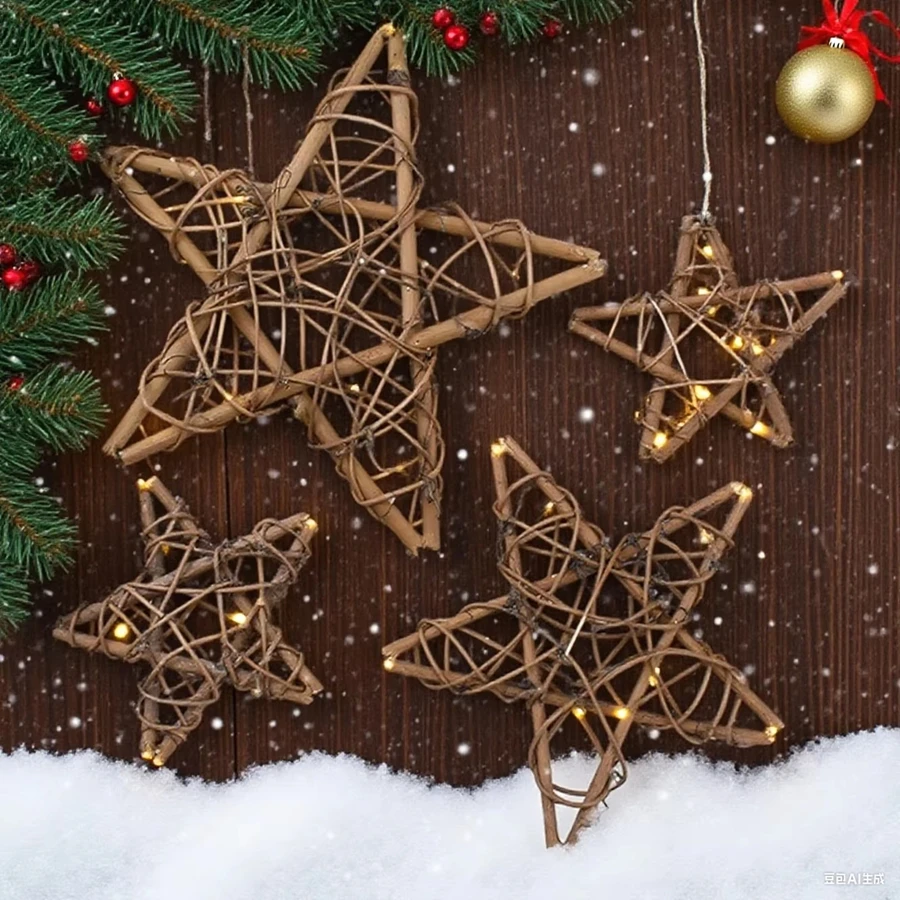 Künstliche Pentagramm Weihnachten Hochzeit Hause Schlafzimmer Dekor Blumen Handarbeiten Stern Rattan Girlande Tisch Ornament Party Diy Geschenk