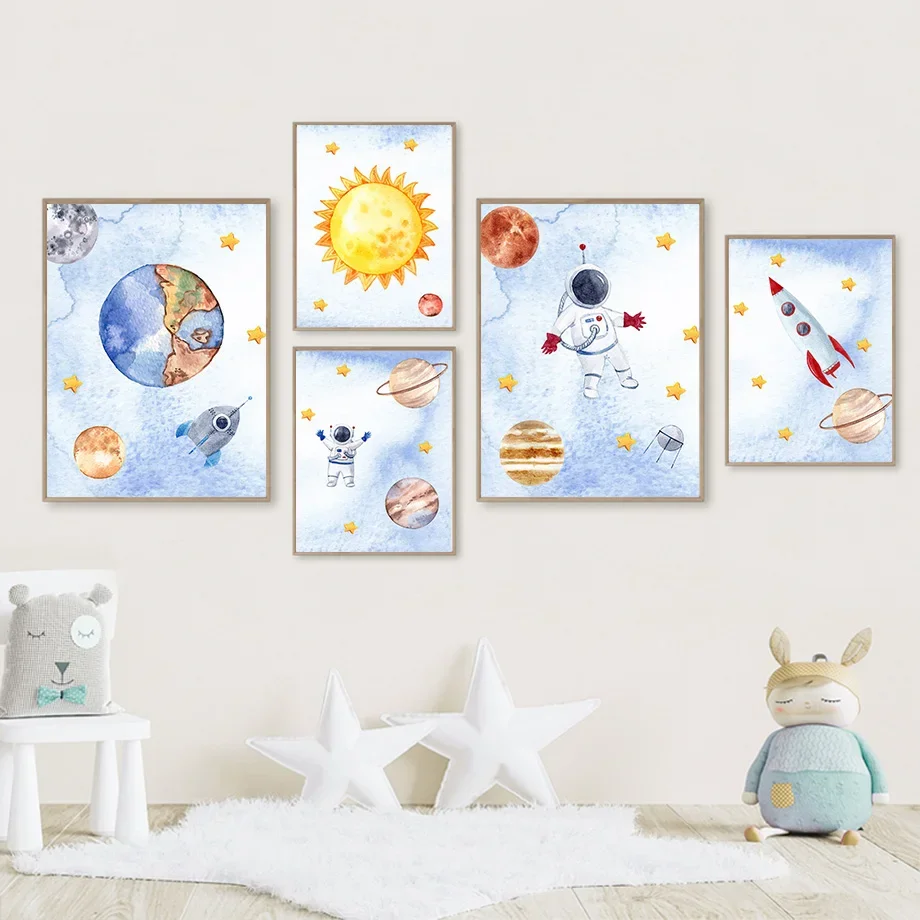 

Vertical Sun Earth Venus Rocket Astronaut Wall Art Canvas Painting Nordic Poster And Prints Wall Pictures Kids Kawaii Room Decor