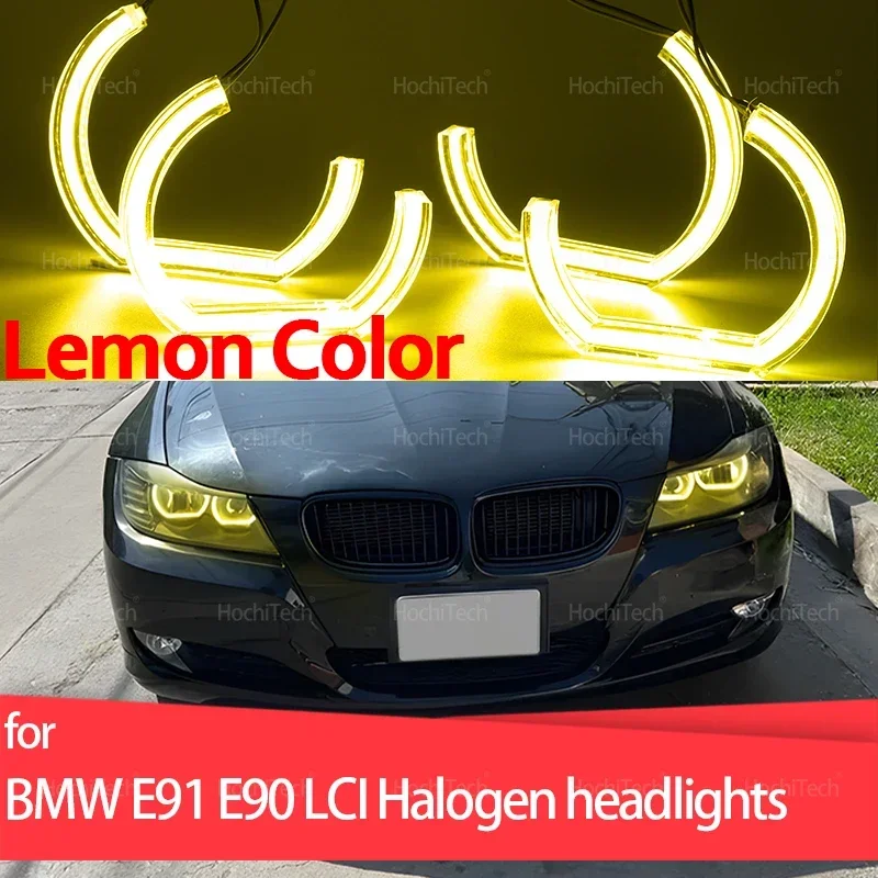 

For BMW 3 Series E91 E90 LCI 2009-2012 Halogen Headlights New CS CSL Style Lemon Yellow Angel Eyes DRL LED Daytime Running Light