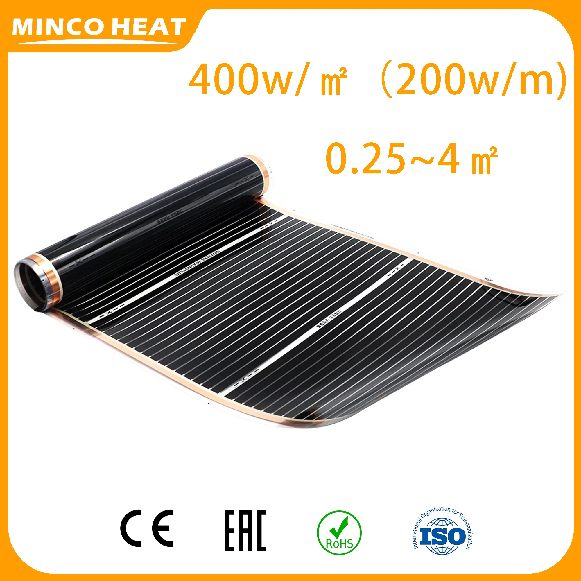

Minco Heat Far Infrared Underfloor Heating Film Warm Mat 200~240V 50/60HZ 400w/m2 0.25~4㎡ 50cm Width