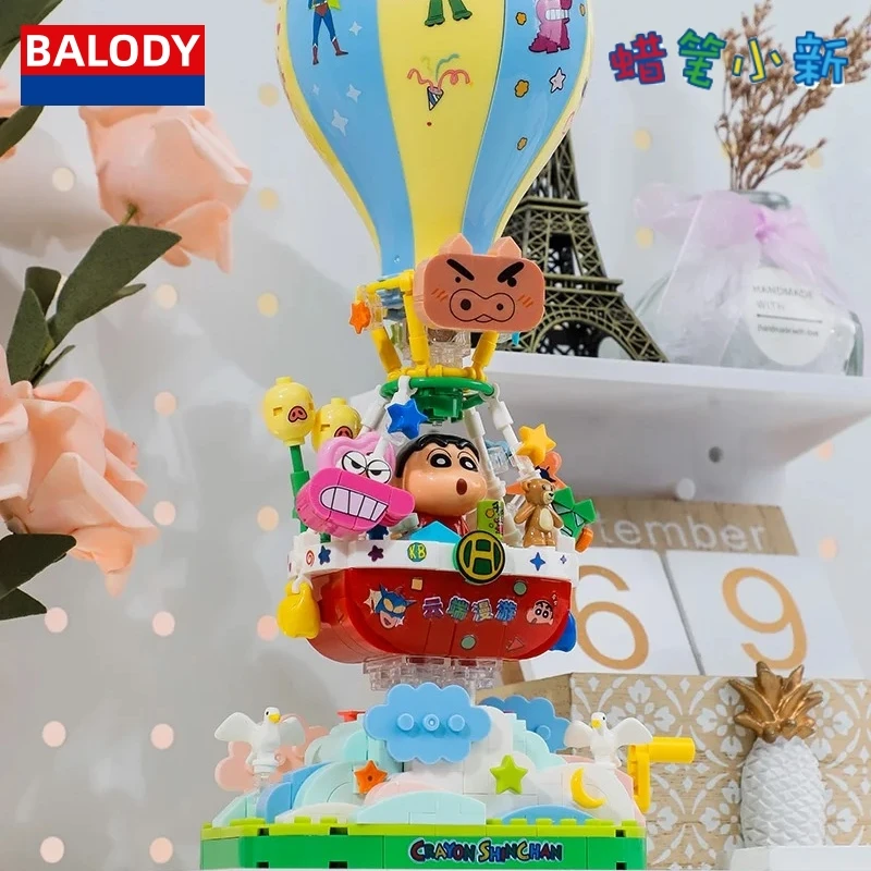 

BALODY Building Blocks Crayon Shin Chan Doraemon Hot Air Balloon Model Small Particle Splicing Movable Toy Ornament Gift