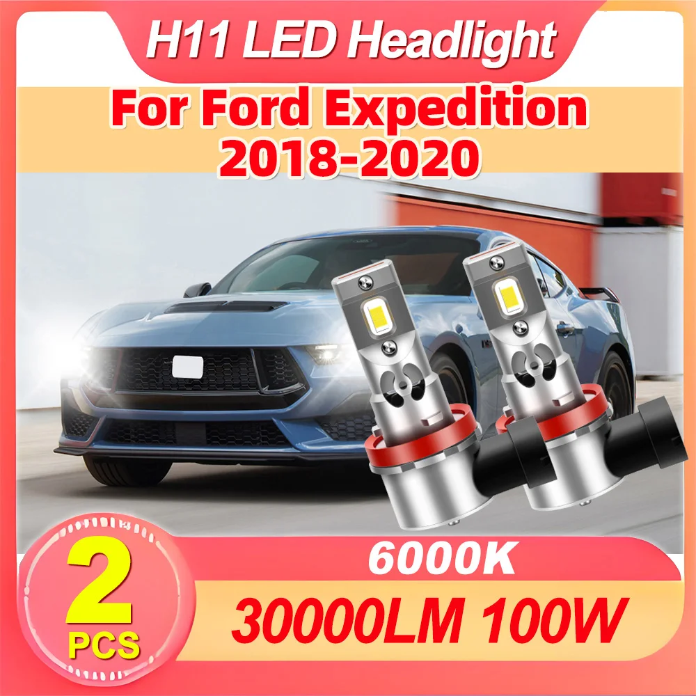 

2 шт. 100 Вт светодиодные фары CSP чипы H11 H8 H9 автоматические фары белые 6000K супер яркие 30000LM для Ford Expedition 2018 2019 2020