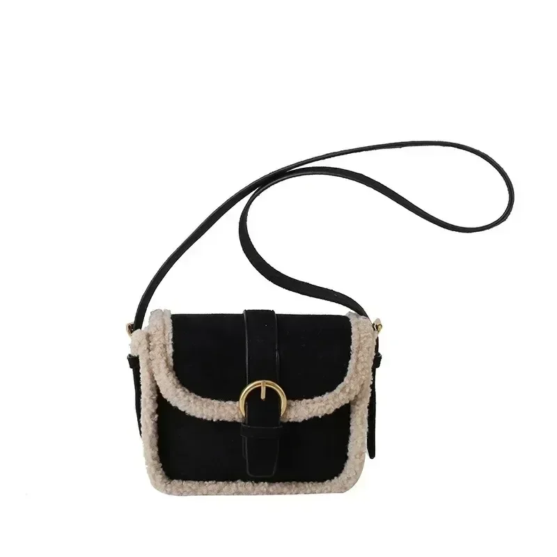 Fashion Lamb Wool Patchwork Square Bag for Women Autumn Winter Popular Furry Handbag Cute Female Crossbody Bag Bolsos De Mujer