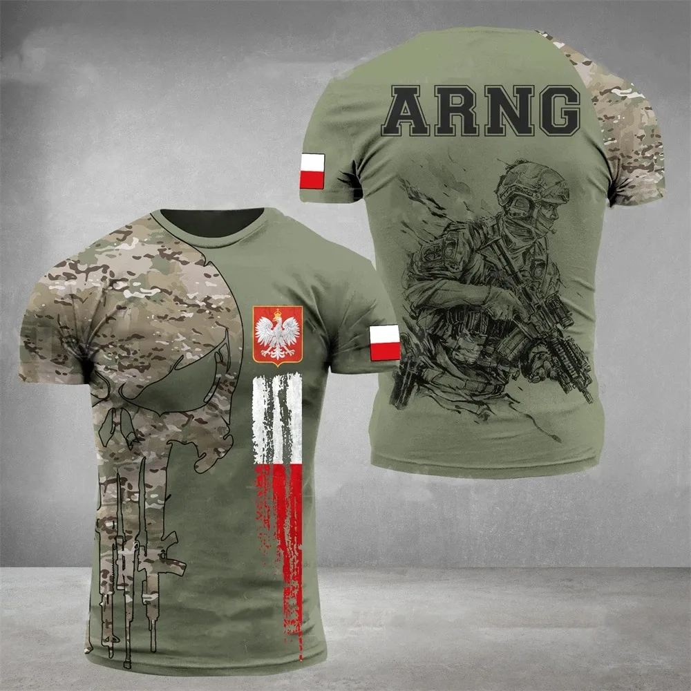 Men's T-Shirt 2024 Summer Short Sleeve 3D Printed Poland Soldier Veteran Harajuku Loose Top T-Shirt Men's Oversized Clothing