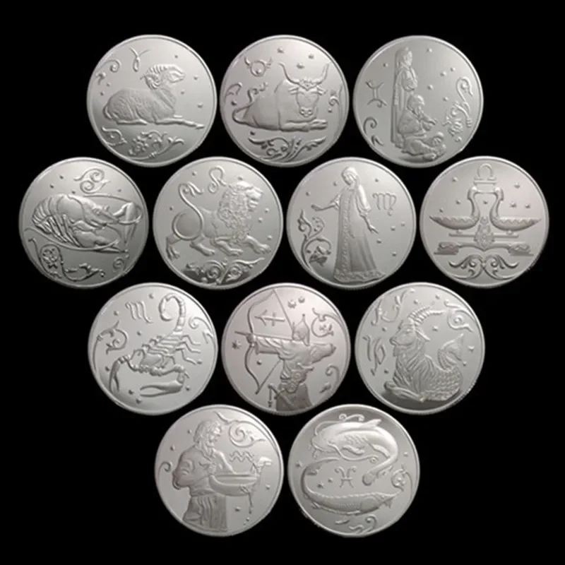 12 Pcs the 12 constellation coins silver plated Russia sign badge two head eagle souvenir coin