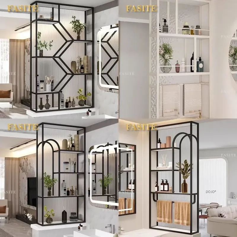 For Bathroom Half Wall Partition Low Screen Living Room Shoe Cabinet Changhong Glass Stainless Steel Wrought Iron Light