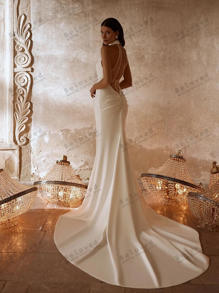 فساتين زفاف براقة زي العرائس البسيطة الرسن الرقبة بلا أكمام عارية الذراعين الجلباب الساحرة Vestidos De Novia مخصص 2025