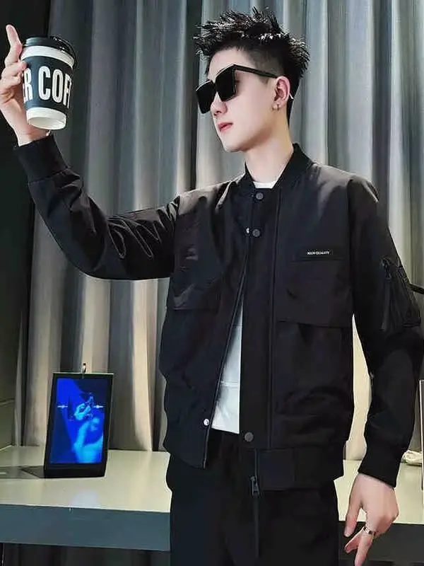 Jaqueta Masculina Estilo Baseball com Patchwork Bordado Primavera Outono Casual para Trabalho à Prova de Vento Ajuste Padrão ...