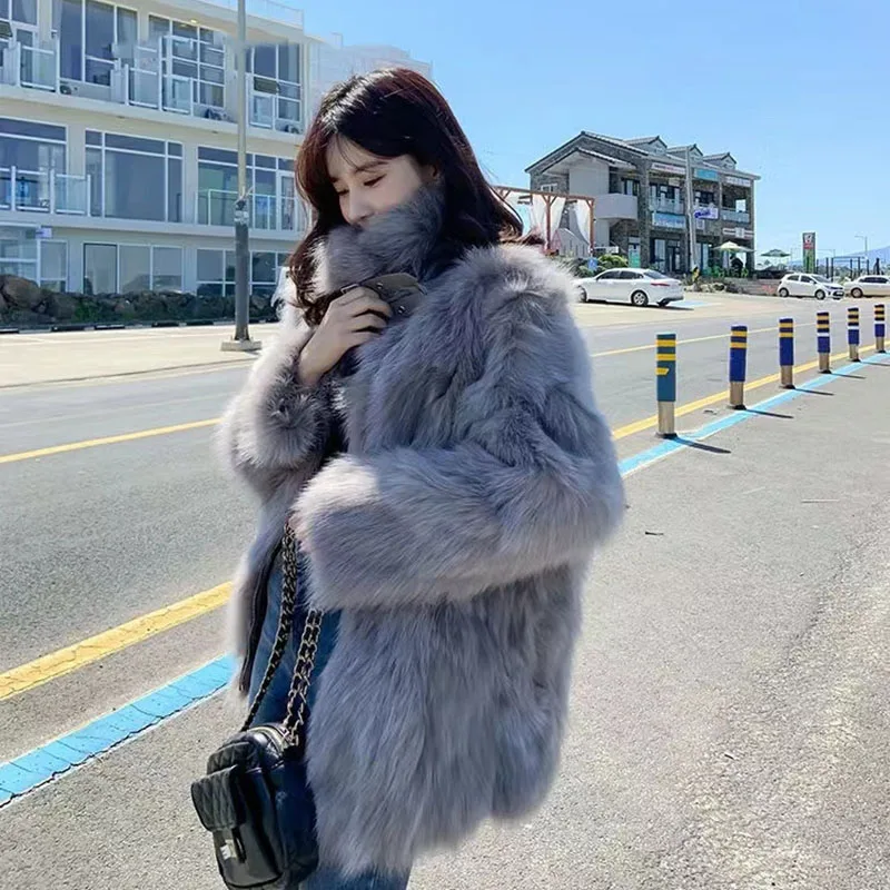 Autumn and winter new imitation fox fur grass coat small fragrance style and temperament high-end socialite warm coat