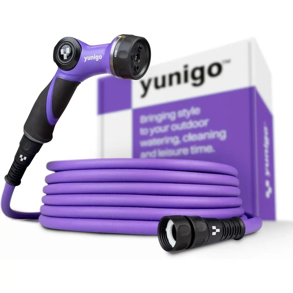 

Expandable Garden Hose 50ft – Lightweight, No-Kink Hose with Anodized Aluminum Couplings & Spray Nozzle. Stylish Water Hos