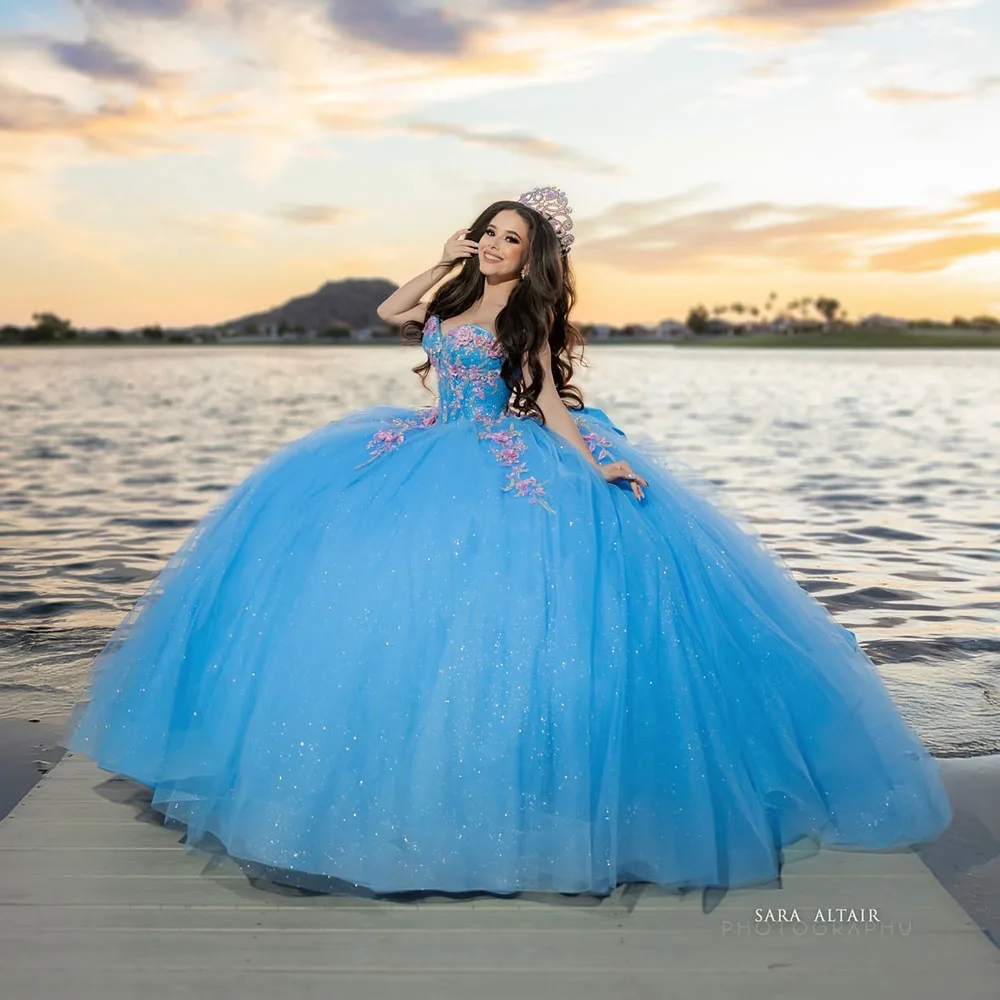 

Exquisite Blue Quinceanera Dresses 2025 Lace Applique African Princess Birthday Dress Vestido De 15 Anos Customized
