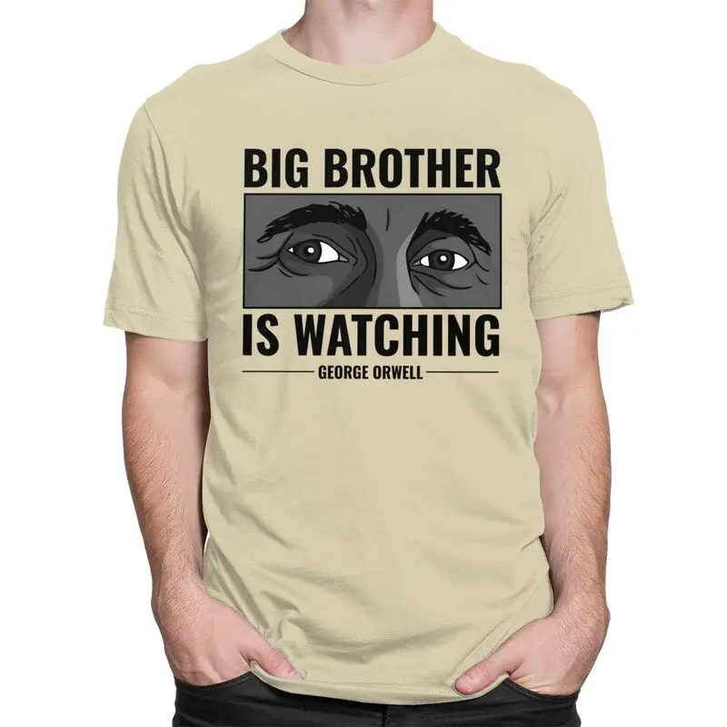 Big Brother Is Watching You T Shirt for Men Pure Cotton George Orwell 1984 T-shirts Streetwaer Short Sleeve Tee Shirt Slim Fit