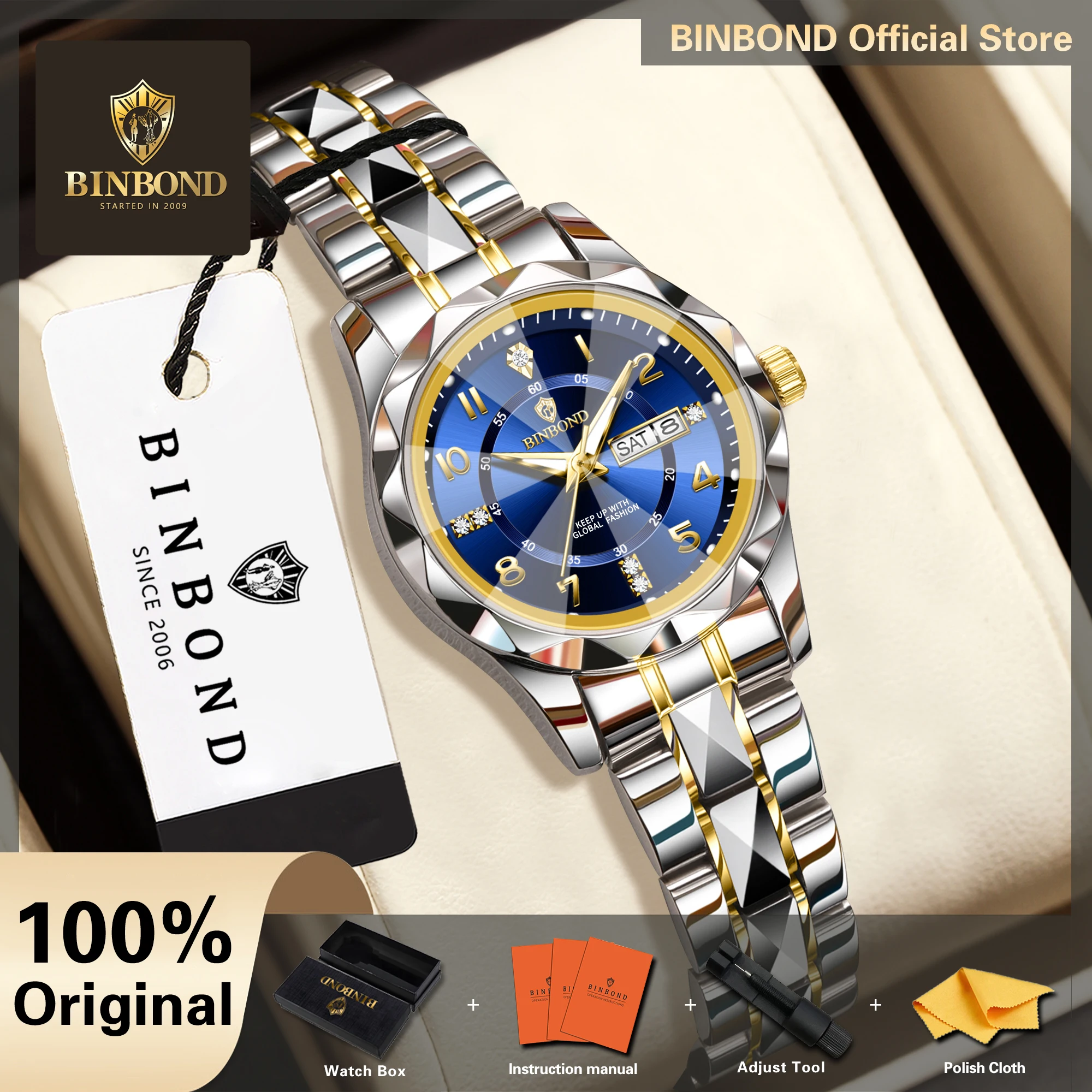 BINBOND Montre Femme Reloj Quartz Watches Ladies Luminous Waterproof  Luxury Watch For Women High Quality Stainless Steel + Box