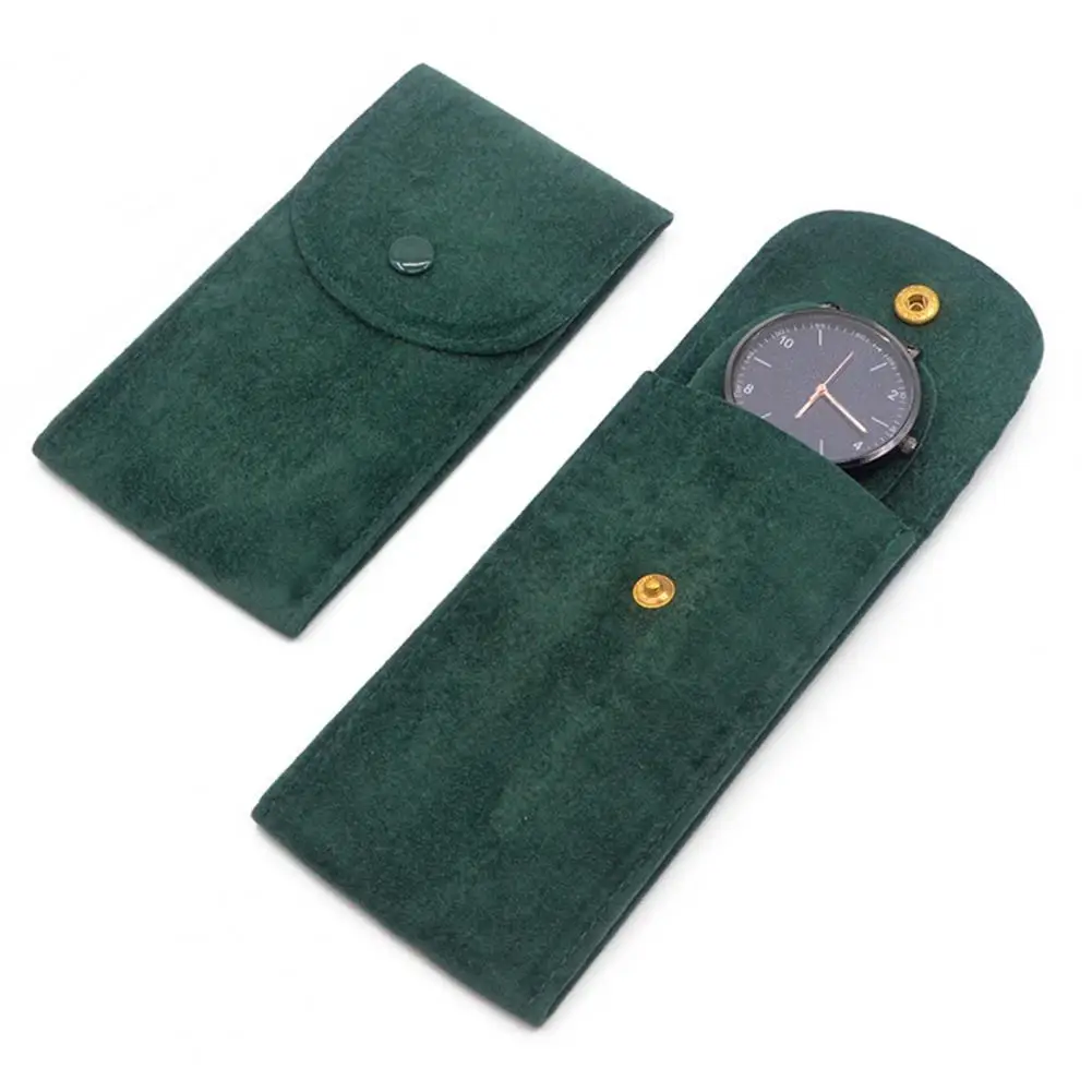 Anti-wear Watch Bag Anti-scratch Shock-proof Press Button Short Velvet Snap Design Portable Jewelry Packing Pouch Daily Use
