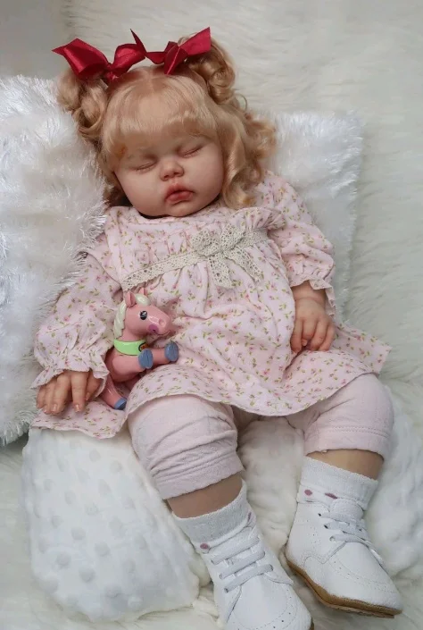 

25inches Reborn Doll With Special Hair Pinkish Sleeping Pickle High Quality Details Painted Finished