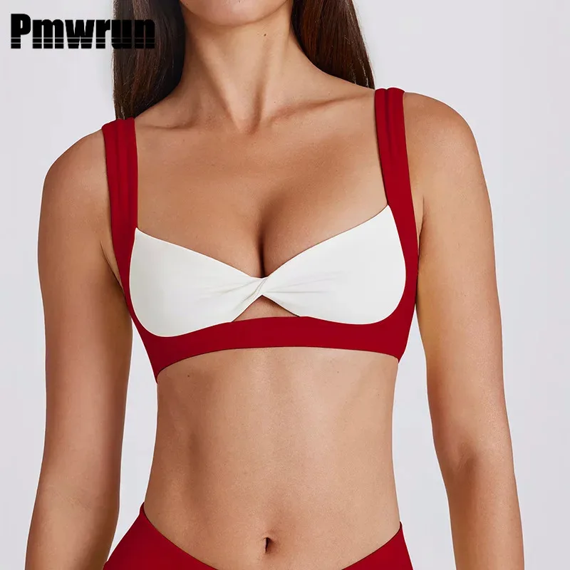 

Women's Color-blocking Yoga Bra Quick Drying Sports Underwear Gym Push Up Workout Knotted Halter Strap Top Running Fitness Bras