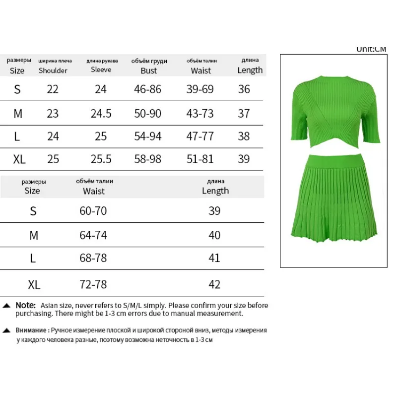 Summer New Women\'s Fashion Sexy Slim Short Sleeve Top & Knitted Pleated Skirt Set Temperament Commuting Female 2PCS Tops Sets