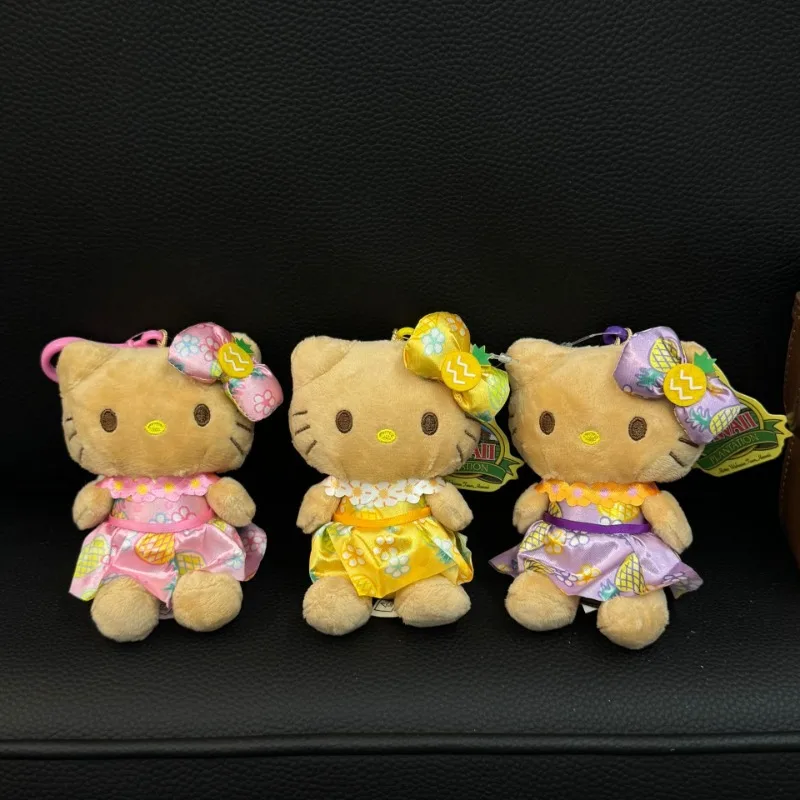 

Hawaiian Bikini Hellokittys Pendant Black Leather Pineapple Garden Plush Doll Polka Dot Skirt Swimming Circle Plush Toy Keychain
