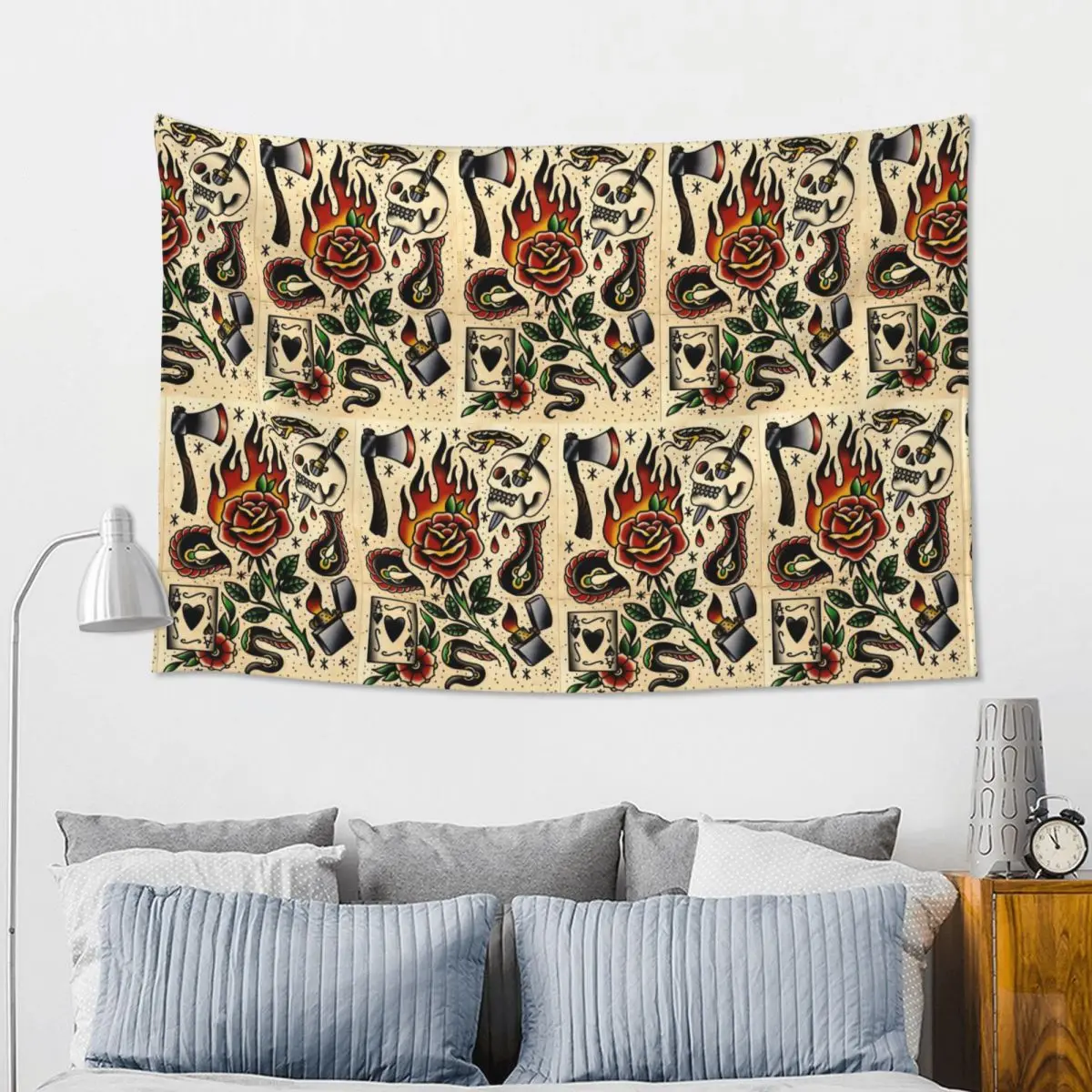 American Traditional Flash Pattern Tattoo Tapestry Funny Wall Hanging Aesthetic Home Decoration Tapestries for Bedroom Dorm Room