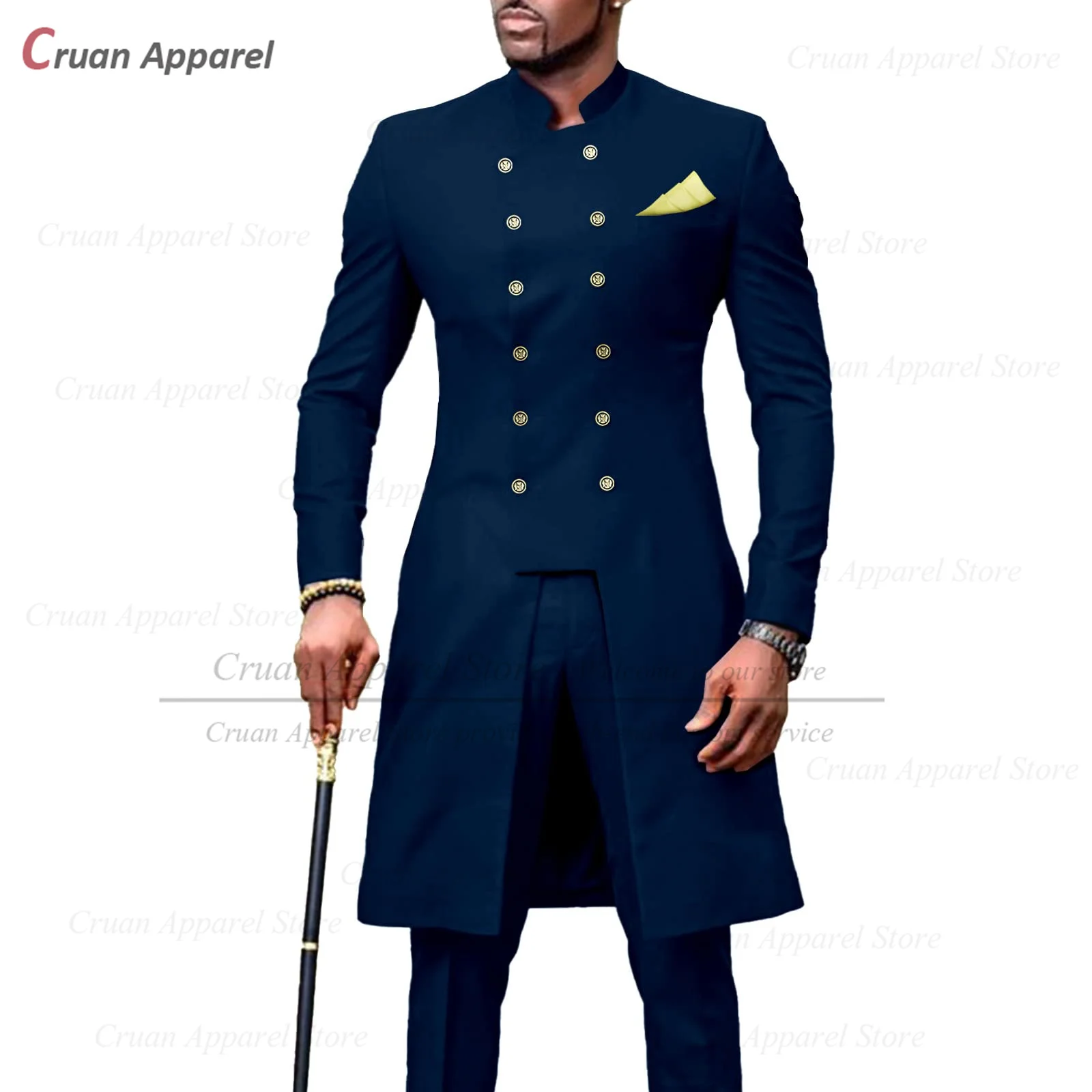 2023 New Suits for Men Slim Fit African Business Wedding Tuxedos Tailor-made Fashion Stand-up Collar Blazer Pants 2 Pieces Set