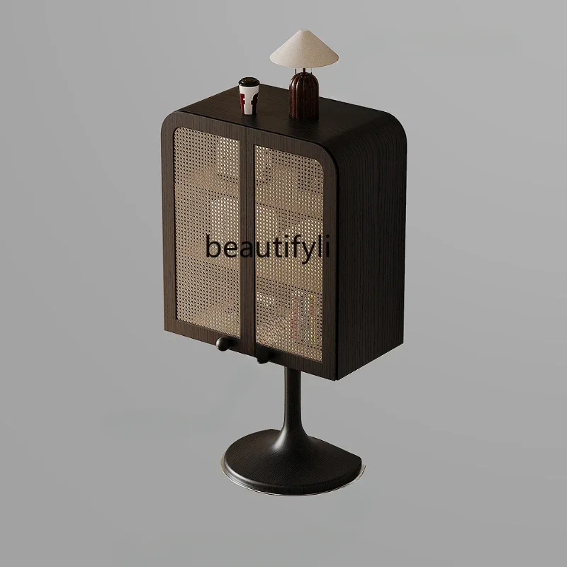 

Italian rattan entrance cabinet retro door entry door storage bucket cabinet Nordic wall high sense