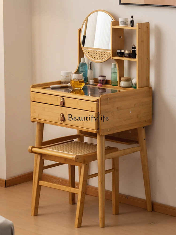 

Bedroom Modern Simple Makeup Table Integrated Mirror Small Bedside Storage Cabinet with Stool