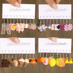 Juego de pendientes colgantes de dibujos animados para mujer, aretes coloridos con forma de fruta y comida, Animal geométrico, pato, joyería de dopamina a la moda, 10 unids/set