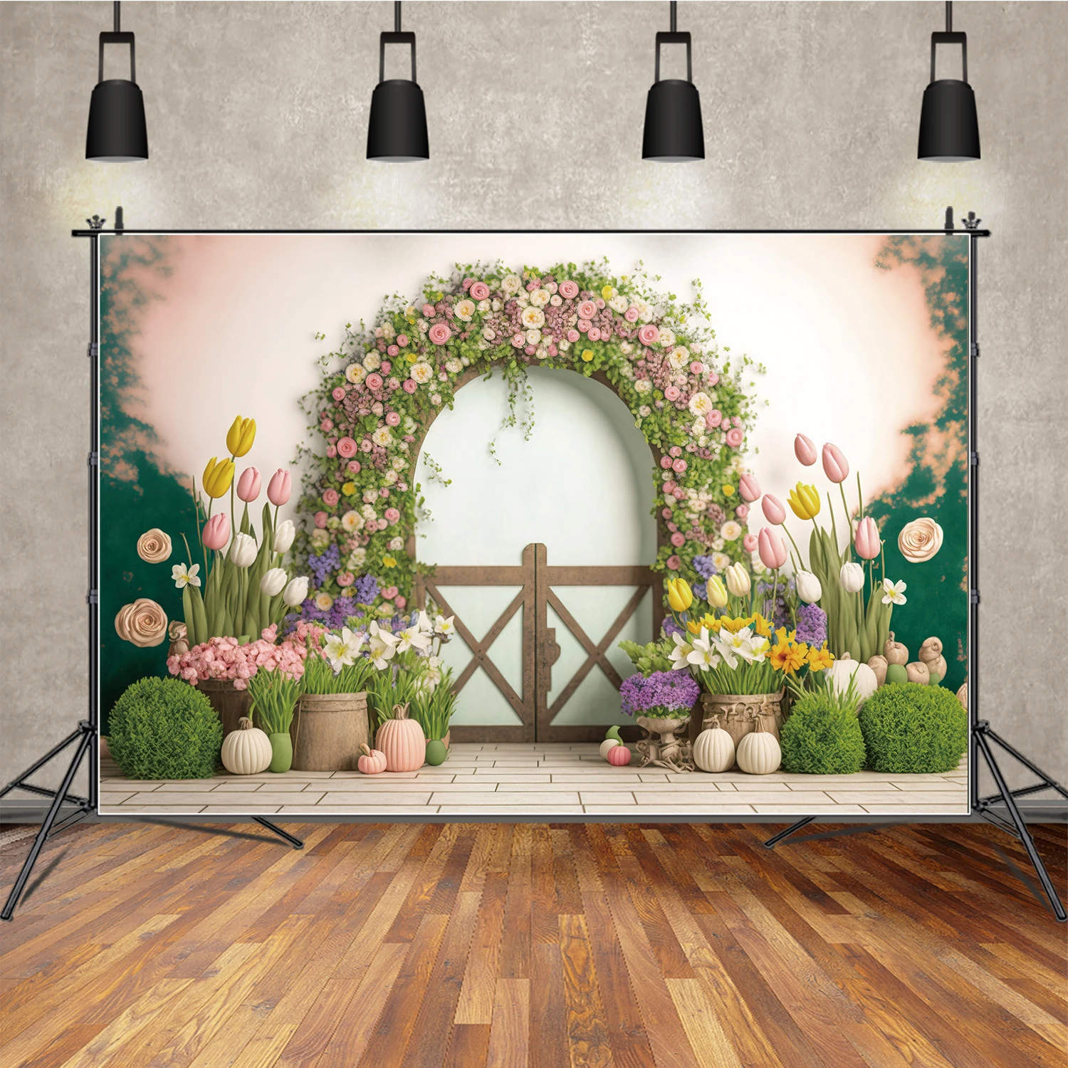 MOON.QG-Fondo de fotografía Floral personalizado para niños, telón de fondo con diseño de flores y mariposas para entrada de jardín de Pascua