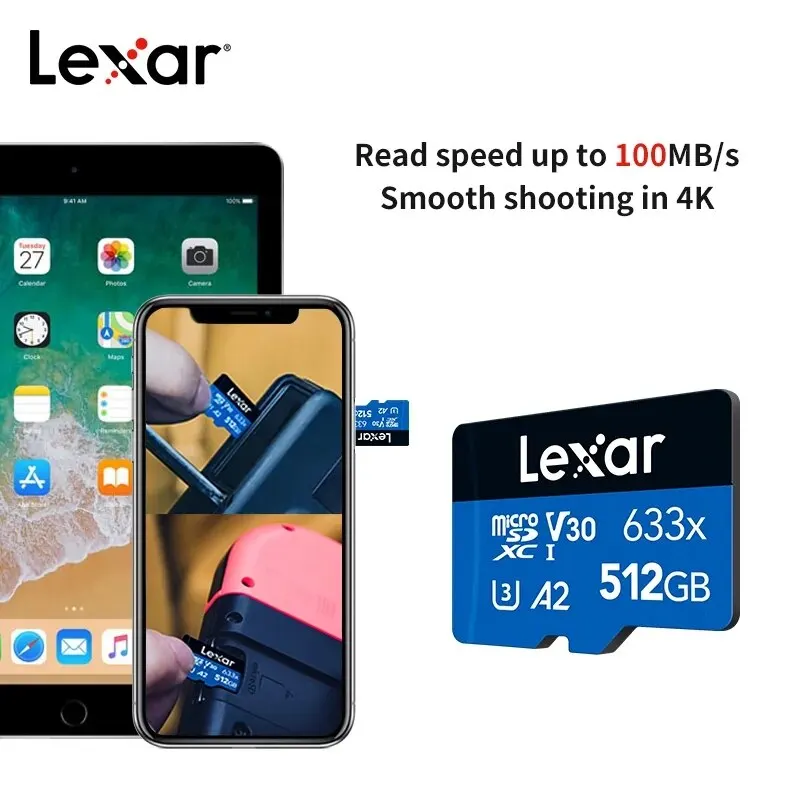 Lexar Micro SD Card 32GB 64GB Micro SD Card Read 100MSD/TF Flash Card U1 U3 4K V30 Camera Video Memory Card MicroSD for Phone PC