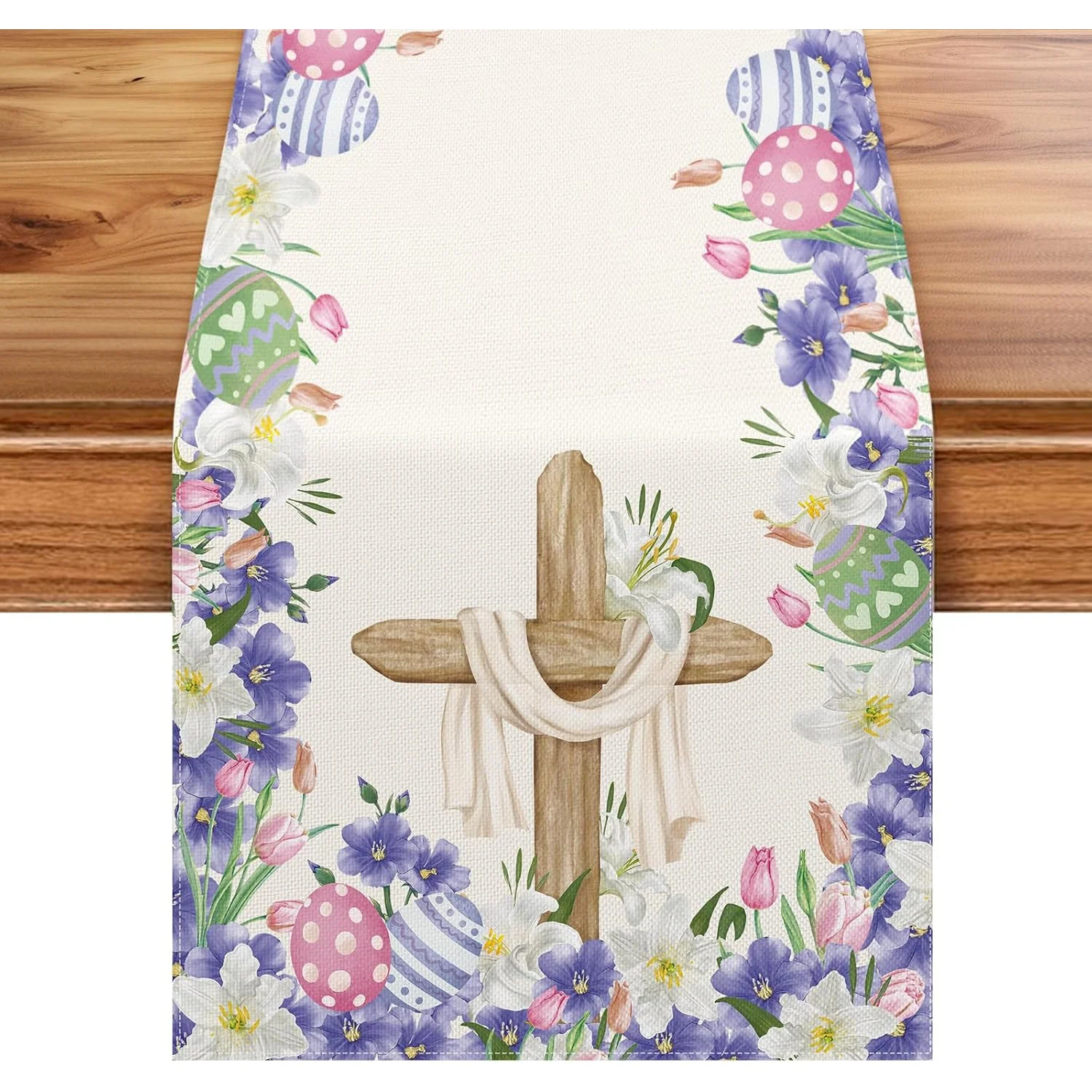 

Пасхальная скатерть-дорожка (1 шт.), с изображением пасхального кролика, яиц и цветов, подходит для весеннего обеденного стола, кухни, дома и праздничного декора.