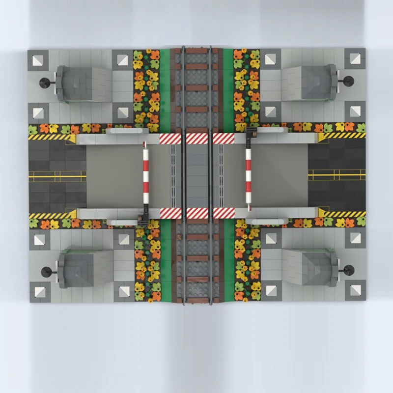 City Street View Model MOC Building Bricks Railroad Level Crossing Modular Technology Gifts Holiday Assemble Children Toys Suit