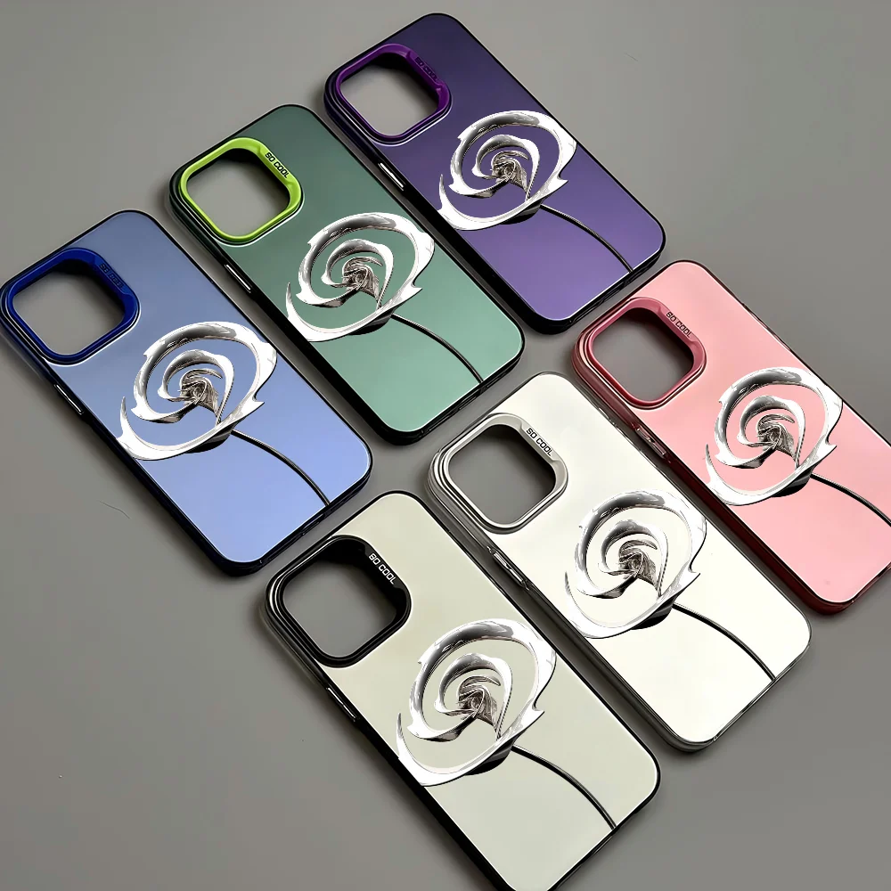 

Metal Rose Phone Case IMD Color Silver Shell For IPhone 16 15 14 13 12 Pro Max Plus