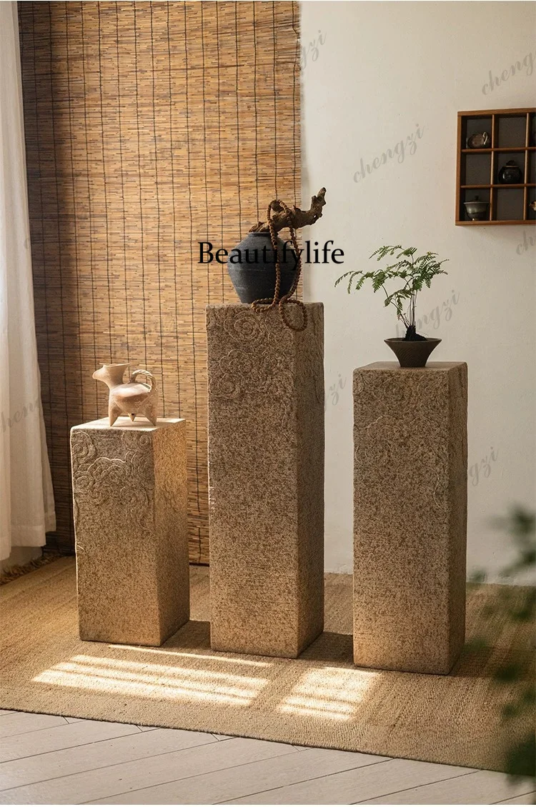 Stone pillar piers, artistic columns, antique-style display columns, tea room floor-to-ground base ornaments