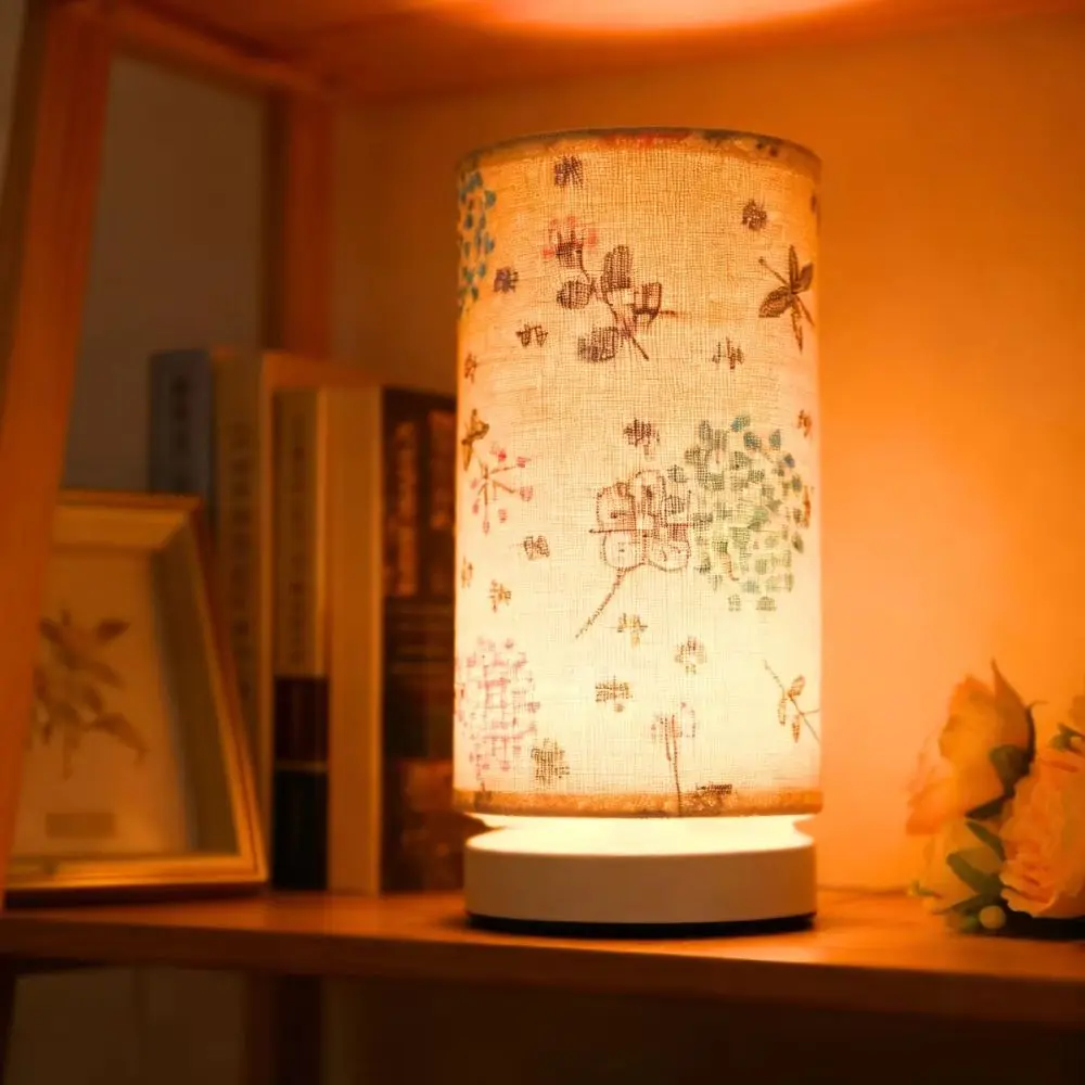 Simple LED Bedside Night Lamp USB Plug in Wooden Desktop Decoration Lamp Linen Three Colors Adjustable Table Lamp Living Room