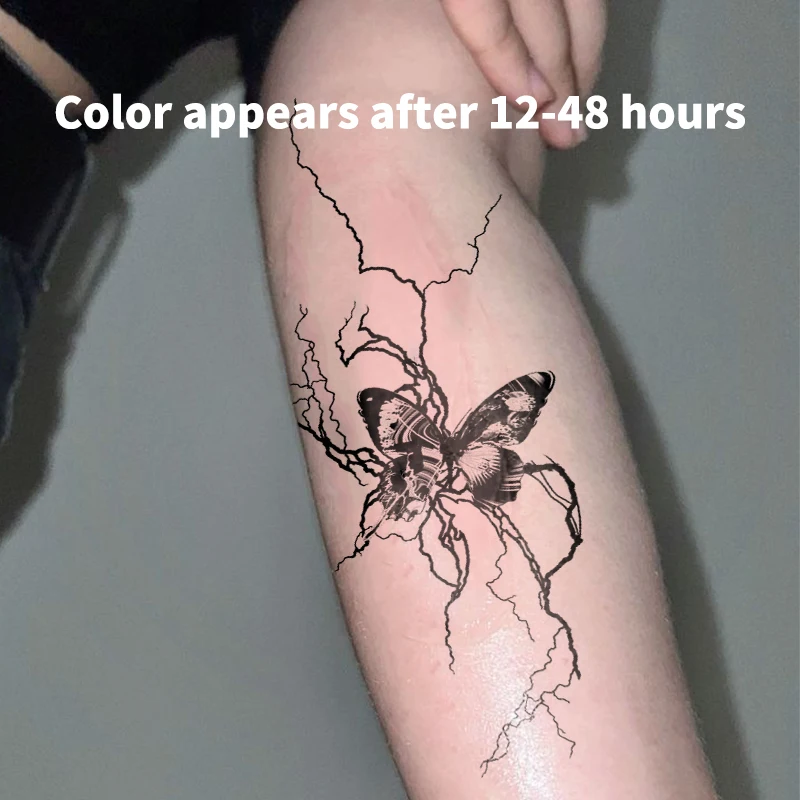 Temporary Tattoos Fake Tattoo Dark Thin Line Lightning Skull Butterfly Herbal Juice Sticker Cheap Goods Sexy Adult Girl Tool Art
