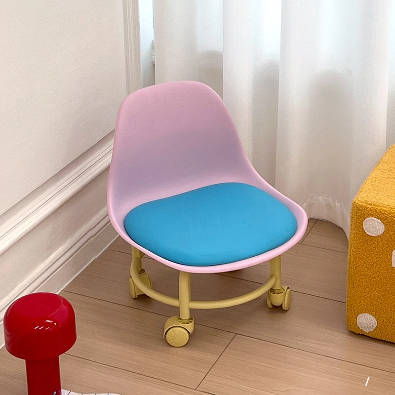 Wanxiang Wheel Small Stool For Household Use,Movable Low Stools,Plastic Furniture Nordic Backrest,Silent Chair