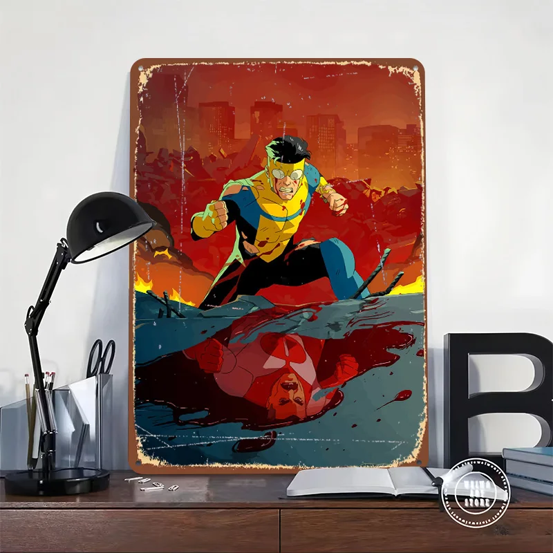 Invincible: Battle Aftermath Poster Customized Wall Art Vintage Metal Signs Retro Tin Plaque for Man Cave Modern Home Decoration
