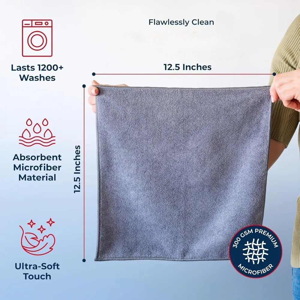 

USANOOKS Microfiber Cleaning Cloth - White - 12Pcs (12.5x12.5 inch) High Performance - 1200 Washes, Ultra Absorbent Car Towel Tr