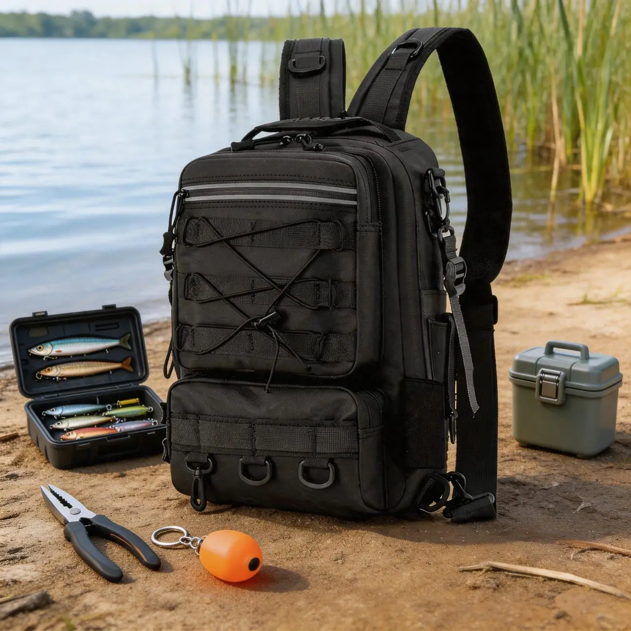 25L Light Fishing Backpack, Lure Tackle Rucksack with Chest Carry for Angling Hiking and Travel