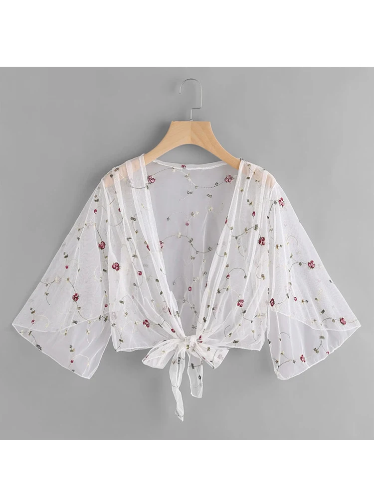 여성 긴 소매 비치 커버 업 수영복 플로랄 탑 카디건, 얇은 코트 캐주얼 파티 아웃웨어 블라우스 커버 업