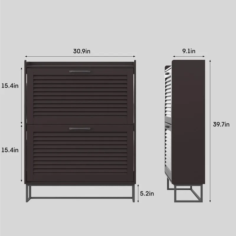 Shoe Storage Cabinet with 2 Flip Louvered Doors, Freestanding Organizer with Metal Legs, Shoe Cabinet for Entryway, Narrow Shoe